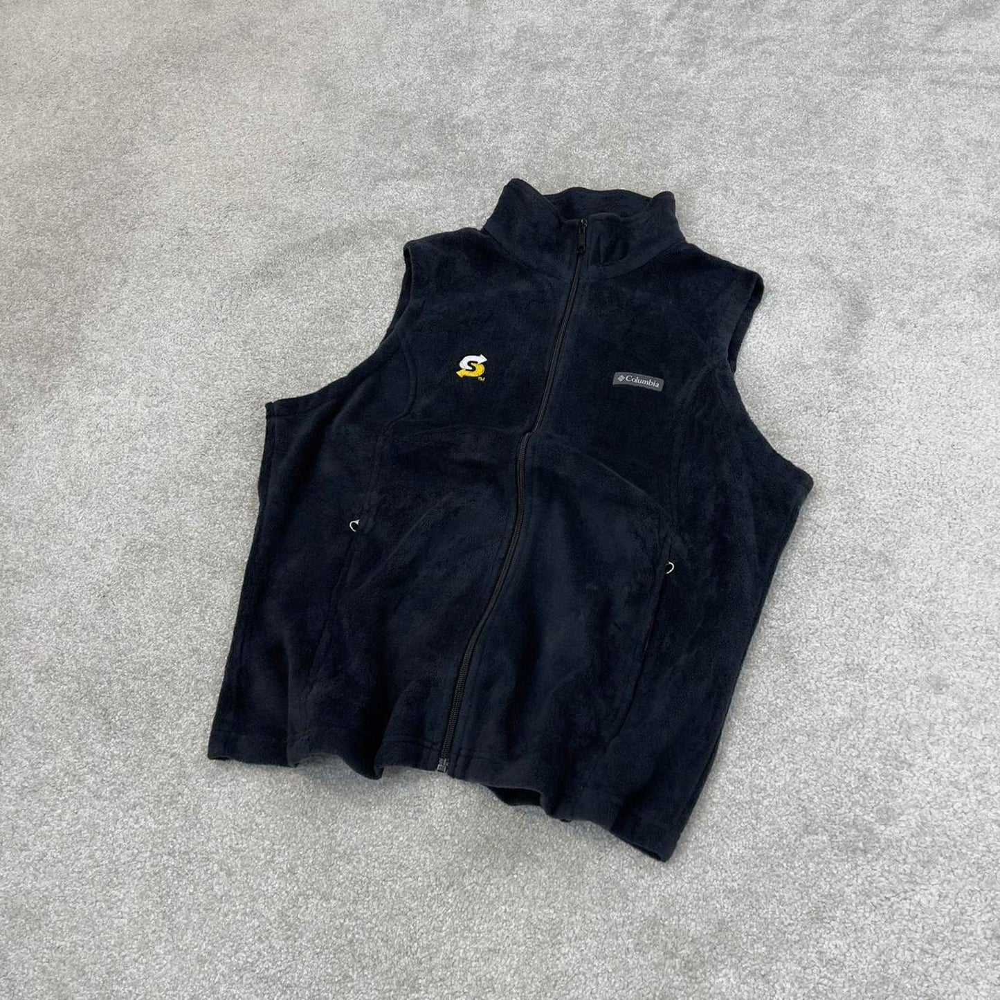 Y2K Womens Columbia technical fleece gilet XL black zip up Subway logo