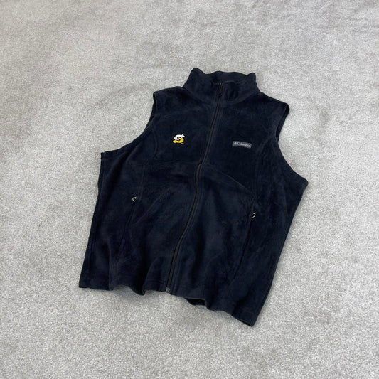 Y2K Womens Columbia technical fleece gilet XL black zip up Subway logo