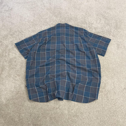 North Face checkered short sleeve shirt blue TNF surf style check shirt style summer festival