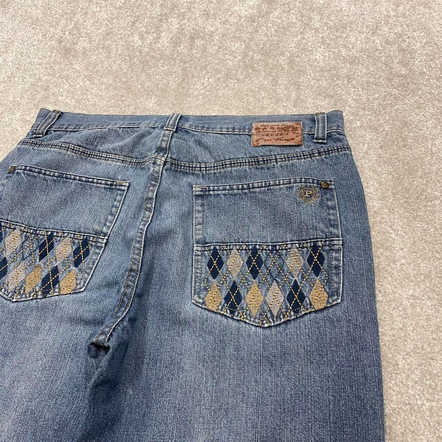 90s y2k Phat Farm jeans W36L32 loose blue denim embroidered skate style hip hop pants