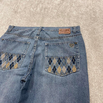 90s y2k Phat Farm jeans W36L32 loose blue denim embroidered skate style hip hop pants