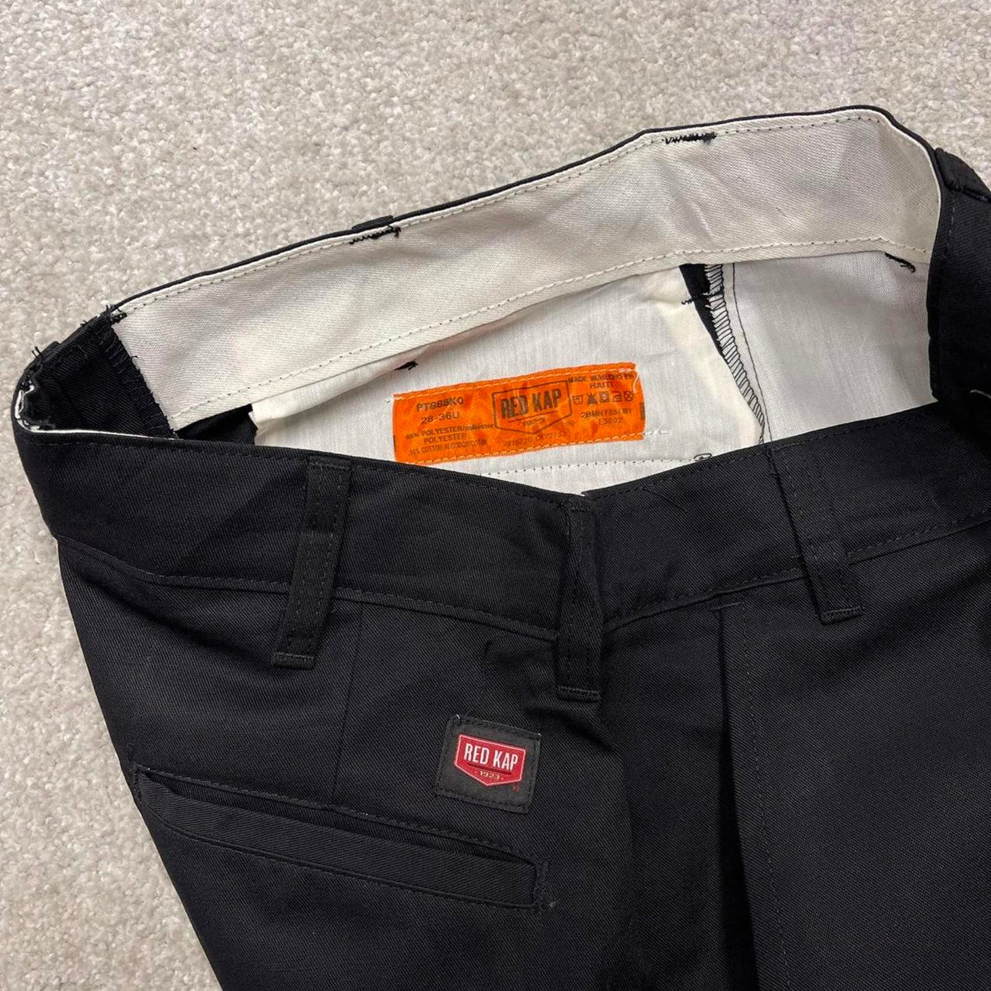 Vintage y2k work cargo pants loose black Chino style skate trousers Red Kap workwear patch logo