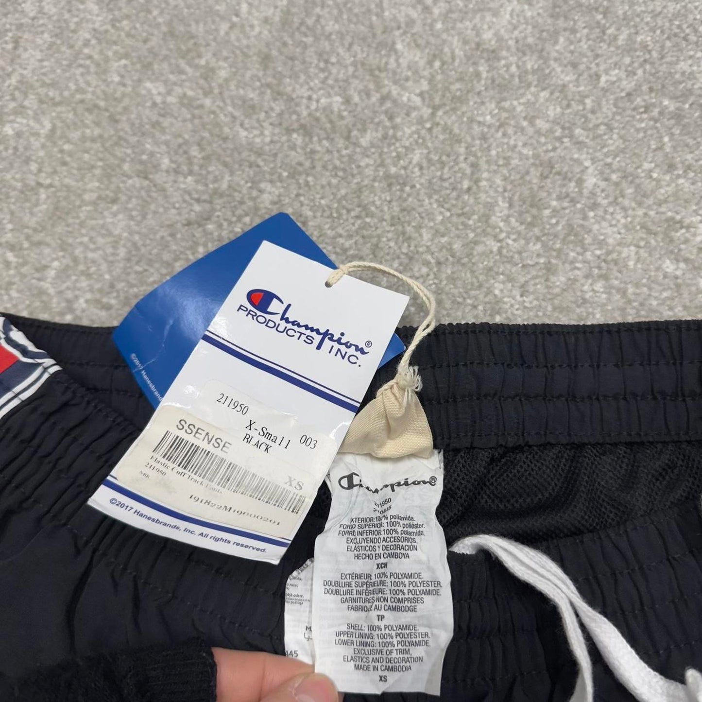 Vintage Champion tracksuit bottoms y2k style black joggers embroidered side stripe track pants
