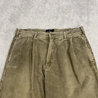 Baggy pleated corduroy pants wide leg Khaki Wide wale chunky jumbo cord trousers preppy