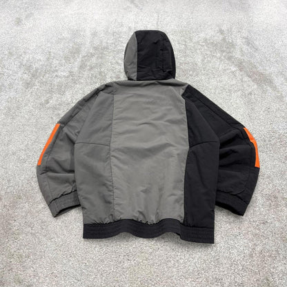 00s Adidas technical windbreaker jacket y2k style M men's grey black full zip coat hooded tech