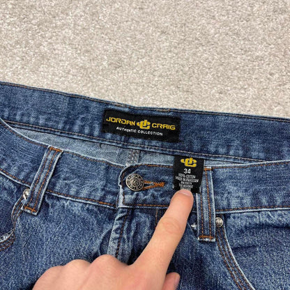 Y2k long baggy denim shorts skater style blue Jordan Craig wide leg summer festival jorts