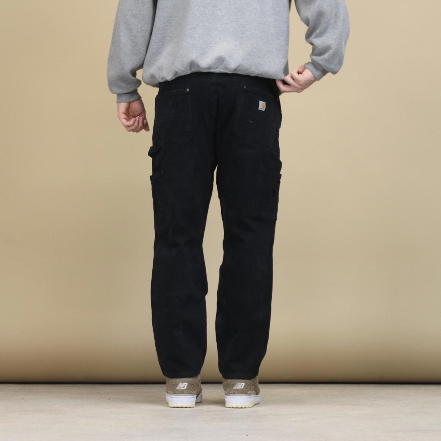 Black double knee Carhartt Carpenter pants size 14 straight fit cargo trousers