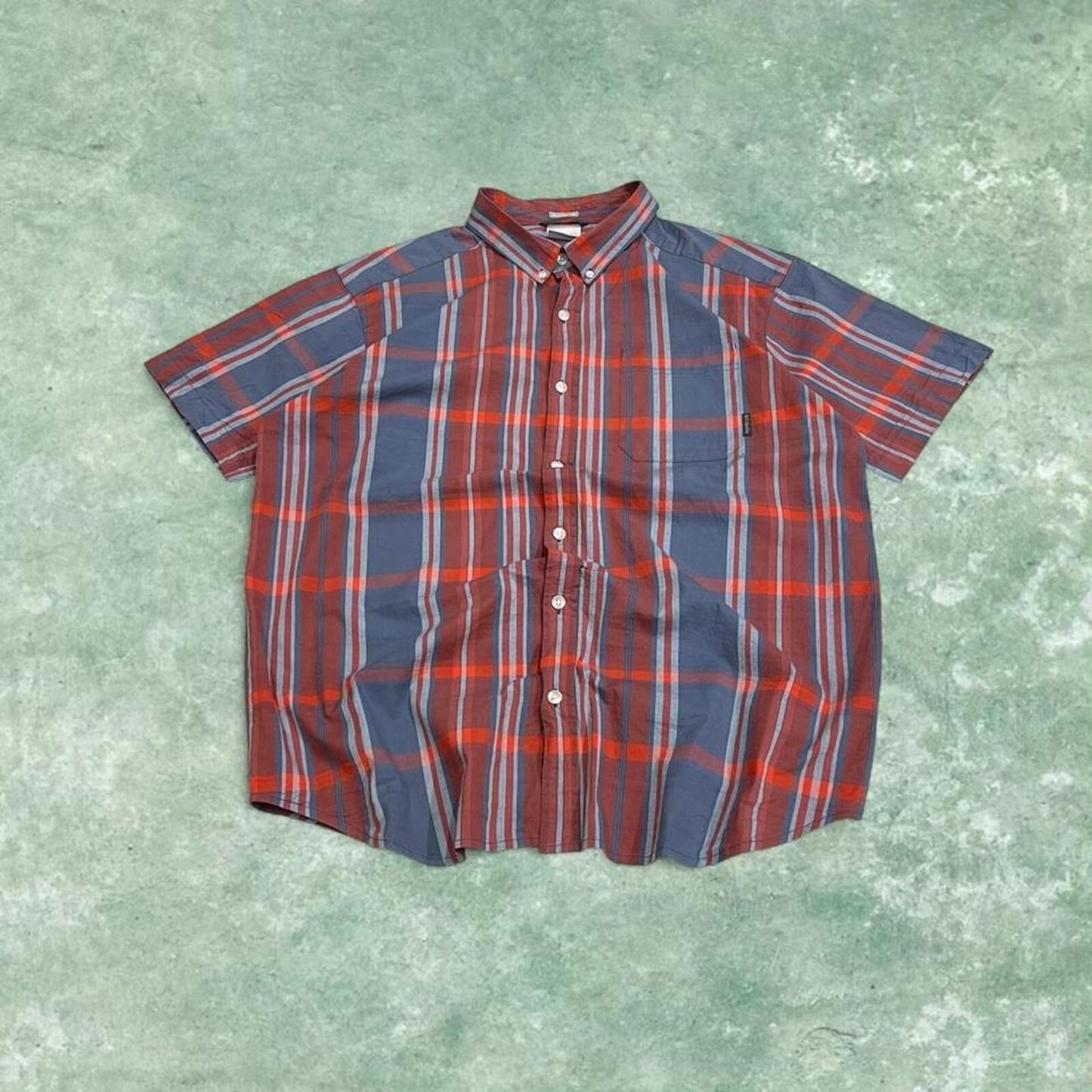 Columbia checkered short sleeve shirt blue red Surf style check shirt summer festival