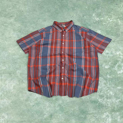 Columbia checkered short sleeve shirt blue red Surf style check shirt summer festival