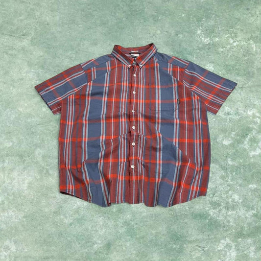 Columbia checkered short sleeve shirt blue red Surf style check shirt summer festival
