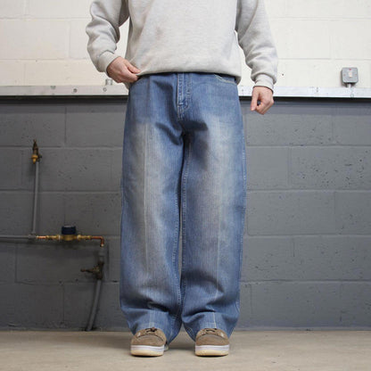 Y2k 00s Reliq jeans blue denim W38L30 loose 00s skate style pants with 3 pocket design casual autumn