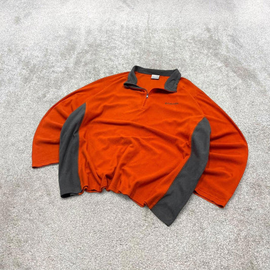 00s Columbia technical fleece XXL men's orange 1/4 zip up y2k autumn adjustable waist