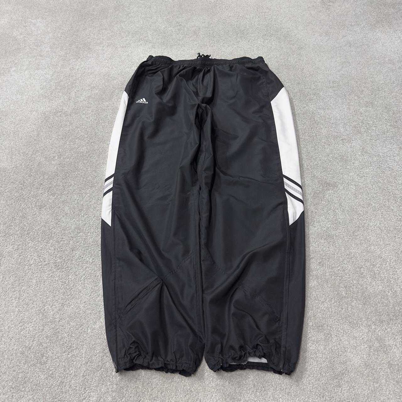 Y2K baggy Adidas tracksuit bottoms black 3XL Embroidered logo, pockets, drawstring waist