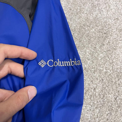 Columbia technical windbreaker jacket packable blue two tone packable full zip hooded adjustable