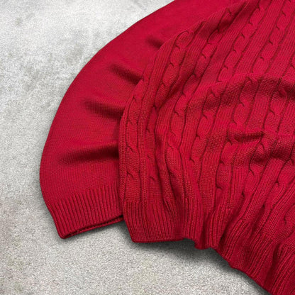 Y2K CHAPS 1/4 zip knit sweater jumper red Embroidered logo chunky cable knitted pullover