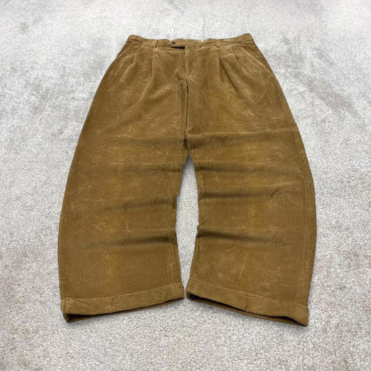 Vintage Tan Ballin wide wale pleated corduroy trousers W36L32 baggy jumbo cord pants 90s skate