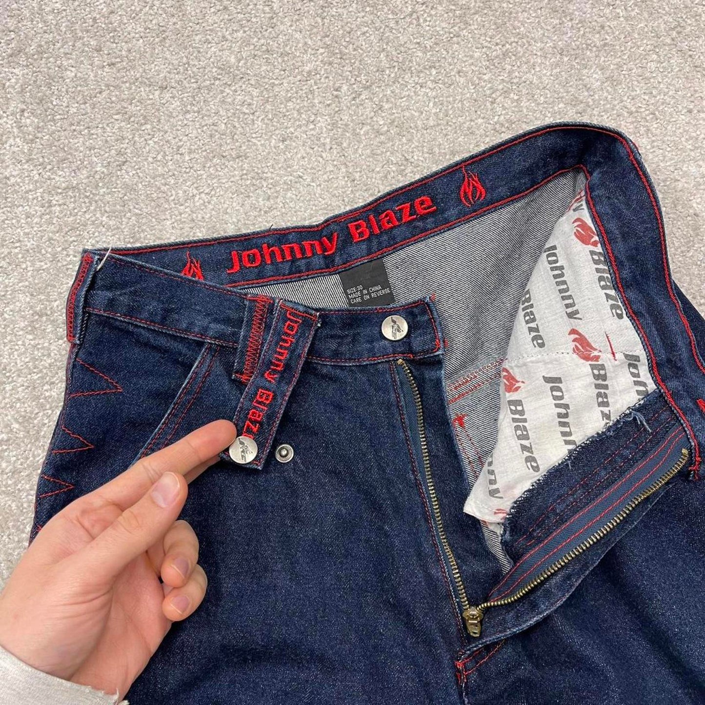 Y2k baggy Johnny Blaze denim shorts skater style blue Loose embroidered summer festival shorts