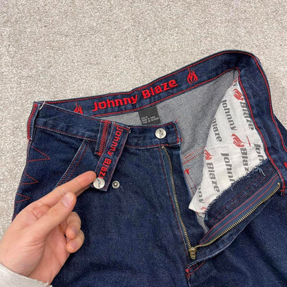 Y2k baggy Johnny Blaze denim shorts skater style blue Loose embroidered summer festival shorts