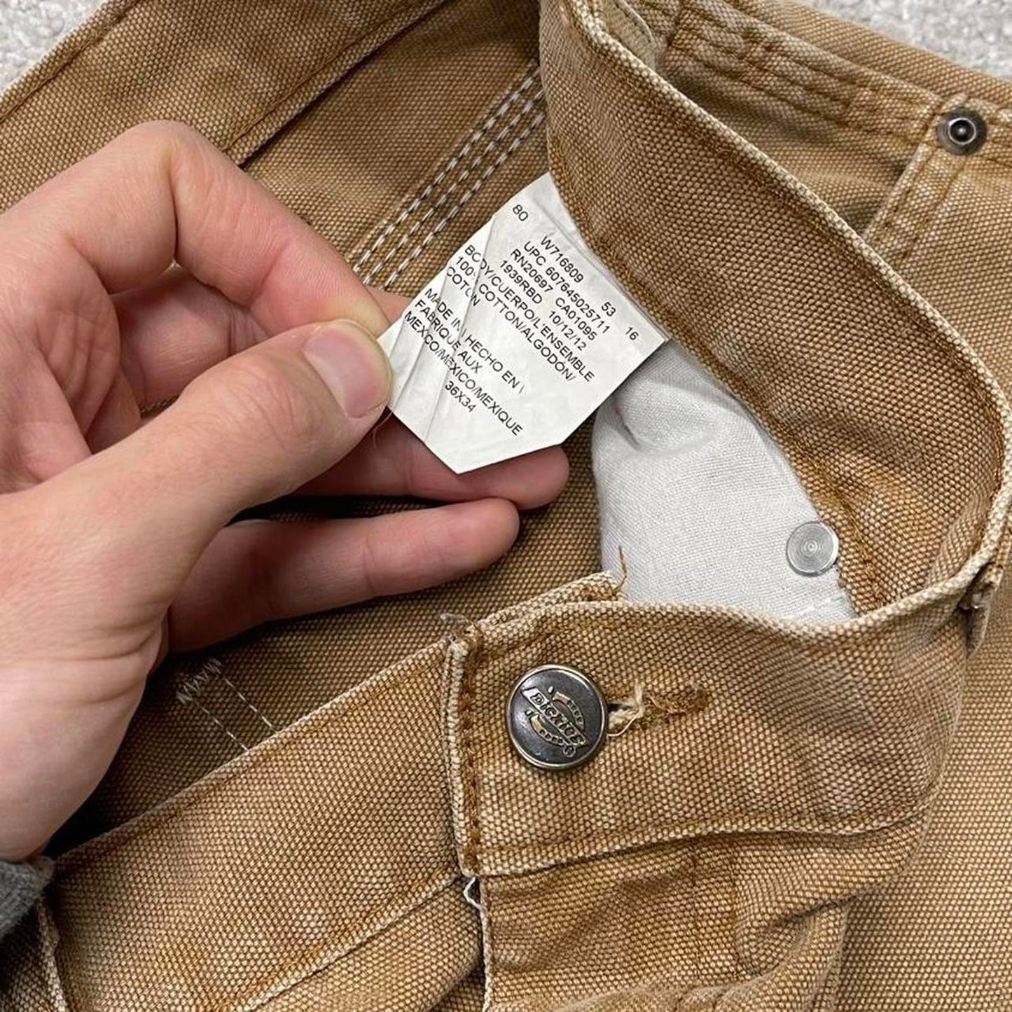 90s baggy Dickies carpenter jeans W36L34 00s skate style tan brown canvas worker cargos