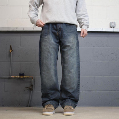 Y2K embroidered jeans Indigo-30 blue Loose denim 00s style pants