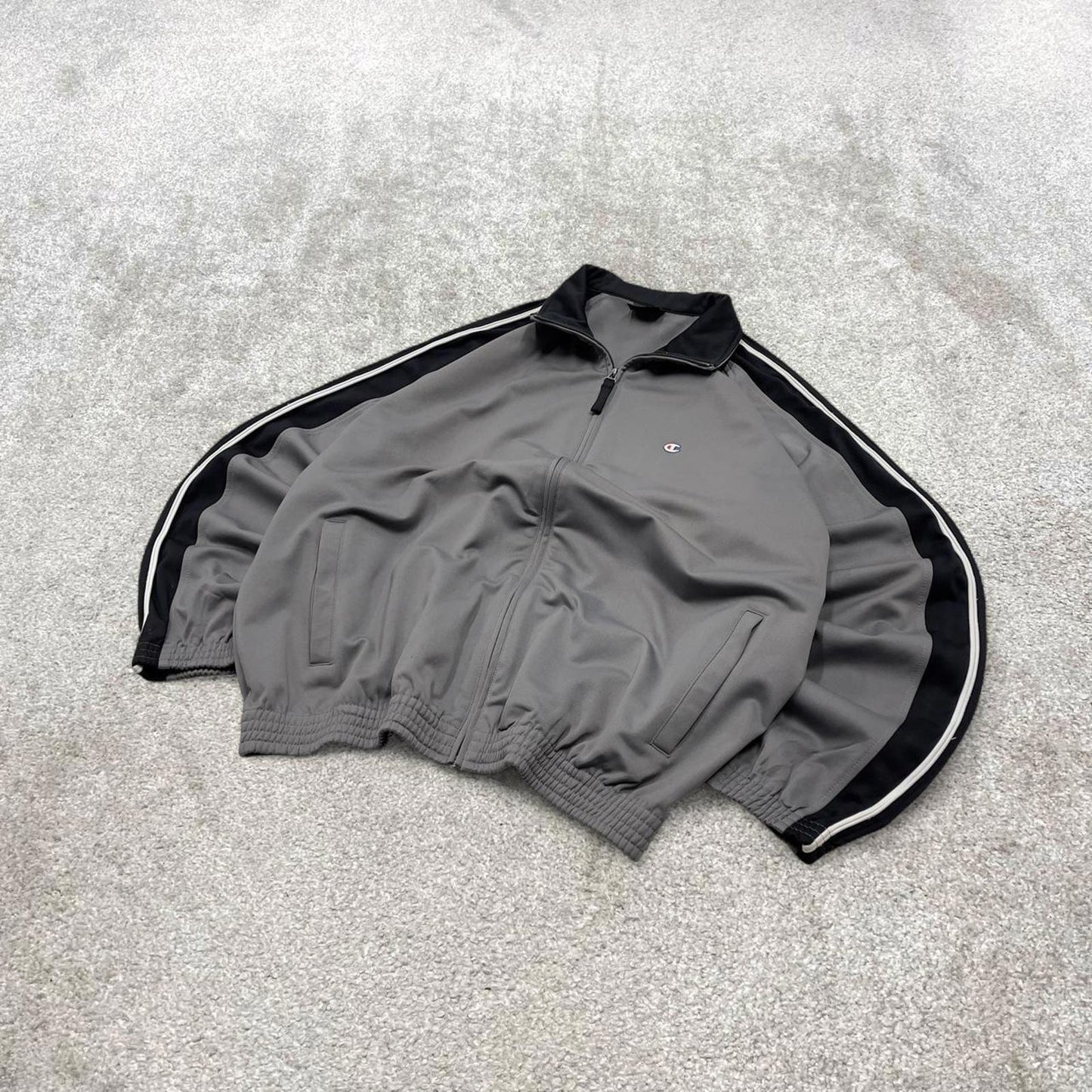 Y2k vintage Champion track jacket XL men's grey full zip track suit top embroidered striped sporty