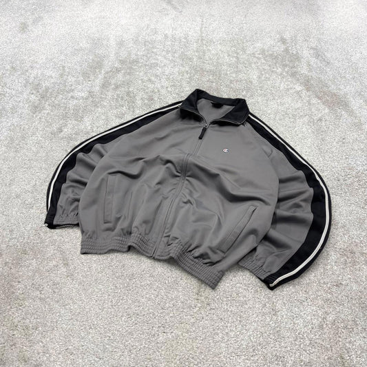 Y2k vintage Champion track jacket XL men's grey full zip track suit top embroidered striped sporty