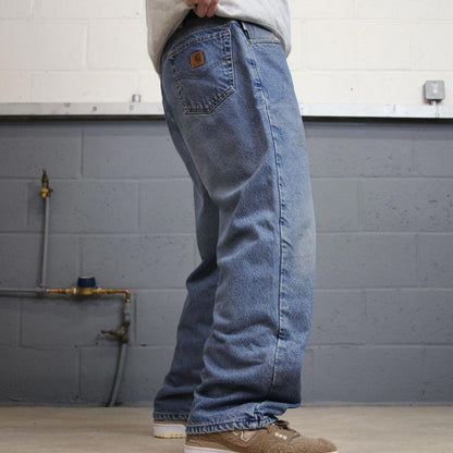 Y2K baggy Carhartt denim jeans blue Loose relaxed fit flannel lined skate style workwear pants