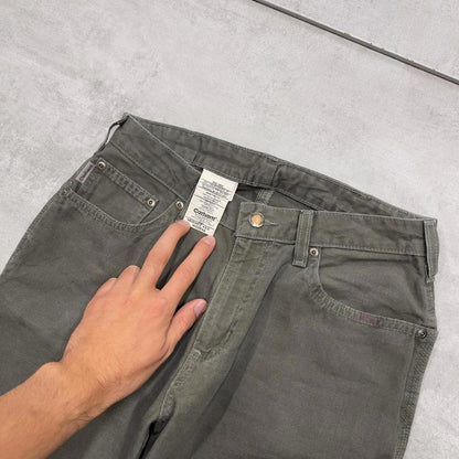 Green Carhartt carpenter jeans size 4x32 women's 90s style canvas cargos