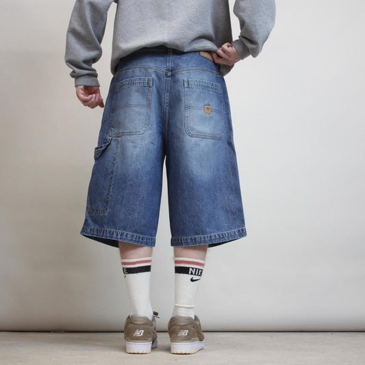 Mens baggy Ecko carpenter jorts W34 blue wide leg 90s style cargo shorts