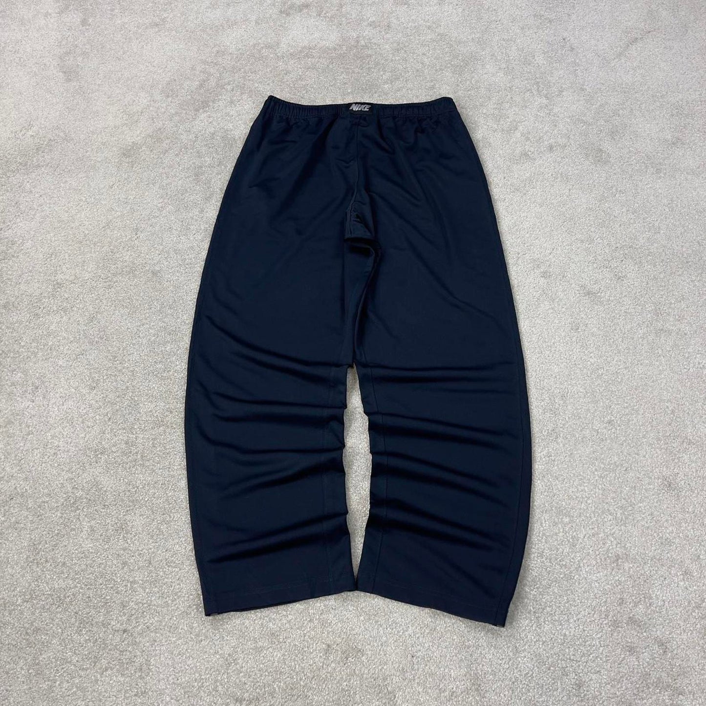 Baggy Nike Trackies Large Navy y2k 00s style loose wide leg joggers embroidered logo side stripe