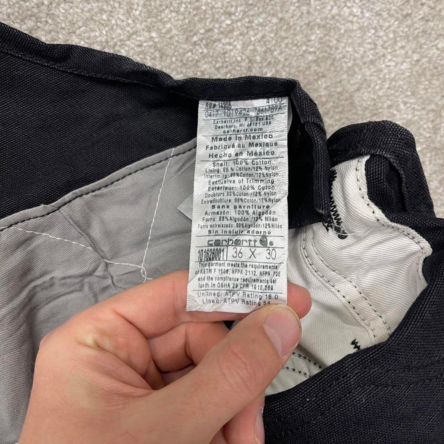 Black Carhartt FR dungarees W36L30 mens quilt lined canvas overalls utility worker