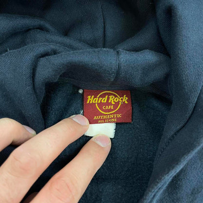Hard Rock Cafe hoodie Small men's grey hooded pull over jumper chest logo y2k style casual autumn