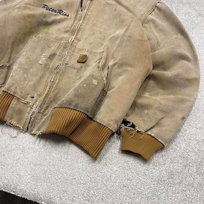 Vintage Carhartt hooded active jacket XL tan brown canvas 90s style skater bomber workwear