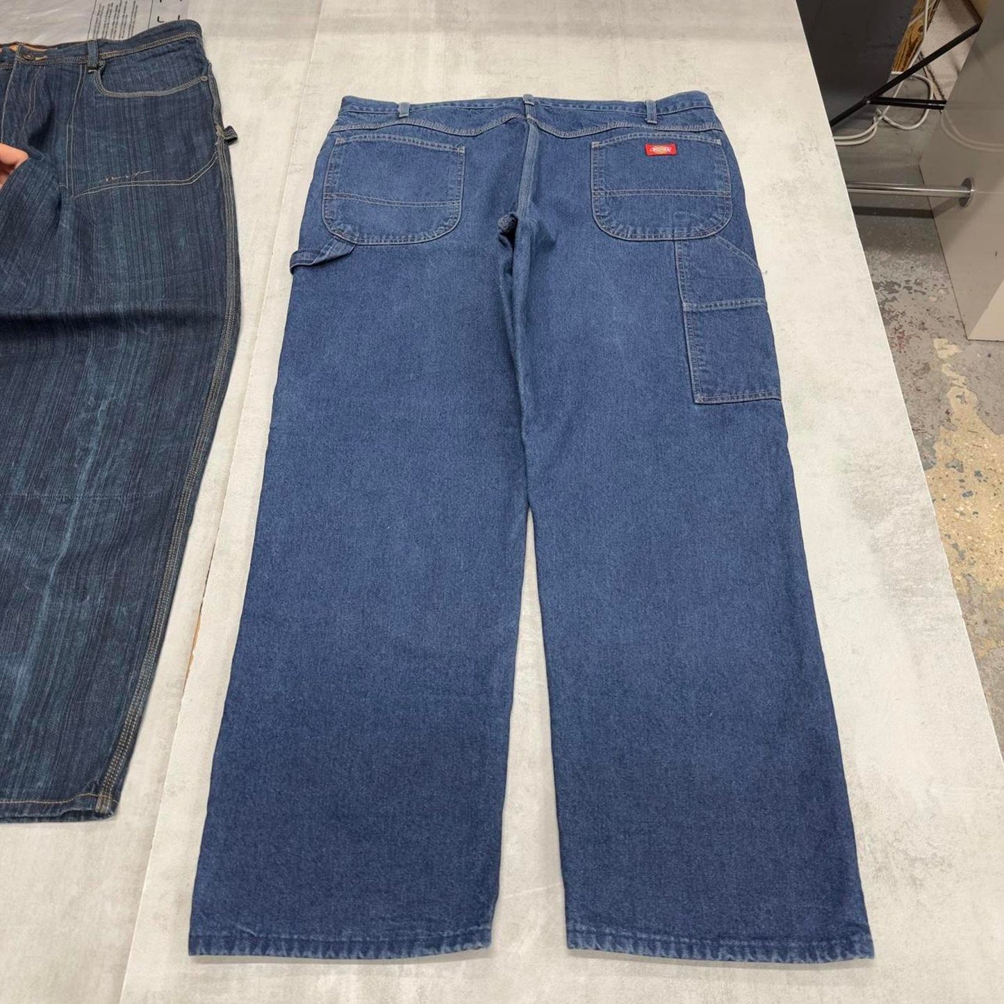 Baggy Dickies flannel lined carpenter jeans W40L30 wide leg thick 90s style blue denim cargos