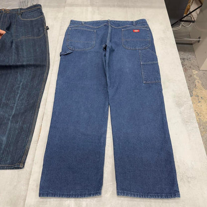 Baggy Dickies flannel lined carpenter jeans W40L30 wide leg thick 90s style blue denim cargos