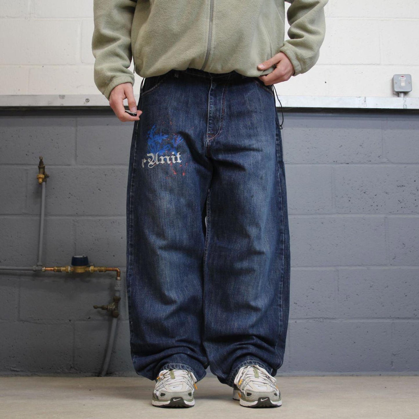 Y2K baggy skate jeans wide leg blue Loose G Unit denim skater style pants