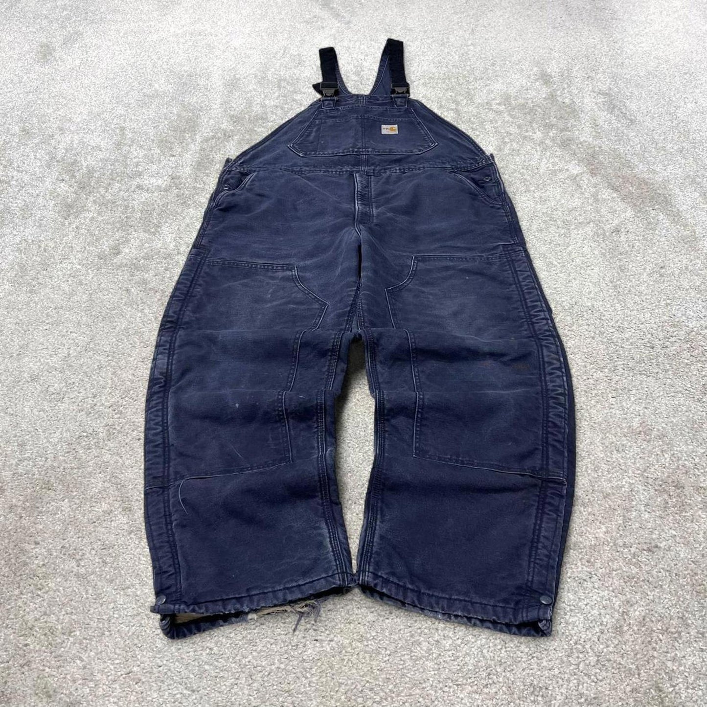 Navy FR Carhartt dungarees W42L32 mens quilt lined canvas overalls utility worker