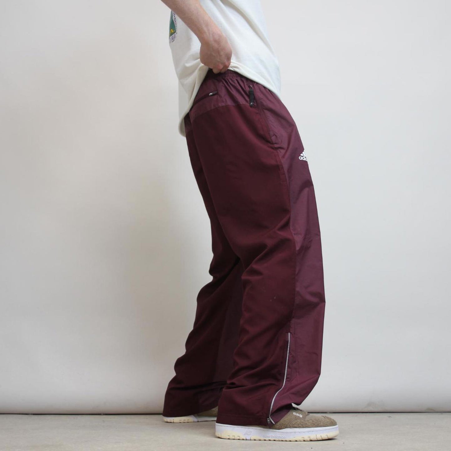 Baggy Adidas Trackies XL maroon loose floaty leg tracksuit bottoms