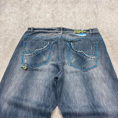Blue Akademiks jeans W38L34 loose leg denim y2k style skater pants casual wear autumn embroidered