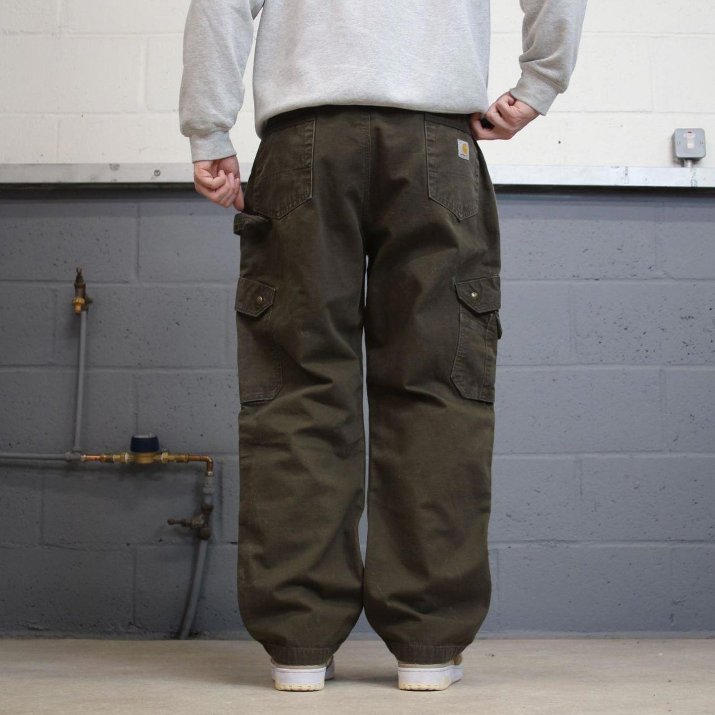 Y2k Carhartt cargo work pants Khaki green Loose skater style double knee carpenter trousers