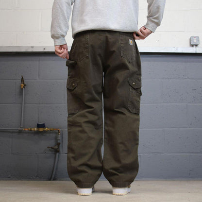 Y2k Carhartt cargo work pants Khaki green Loose skater style double knee carpenter trousers