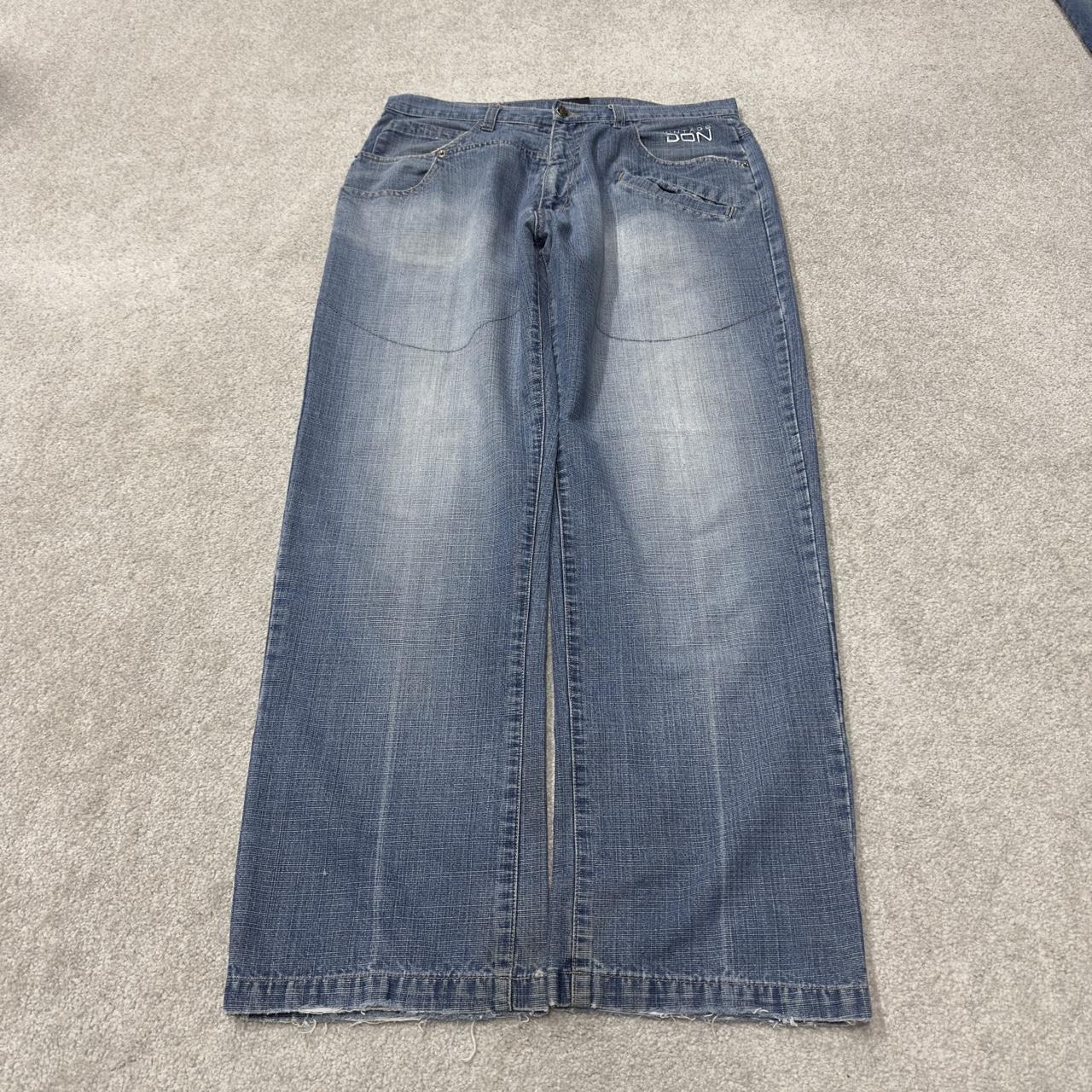 Y2K baggy surf jeans W36L32 blue denim Vintage Don loose 00s style pants embroidered design casual