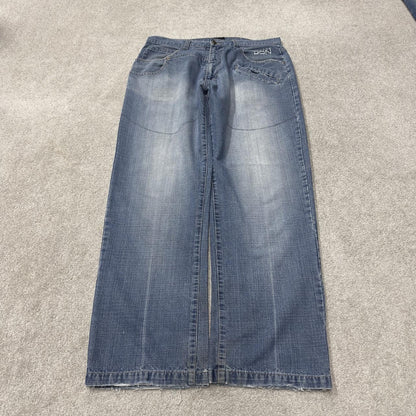 Y2K baggy surf jeans W36L32 blue denim Vintage Don loose 00s style pants embroidered design casual