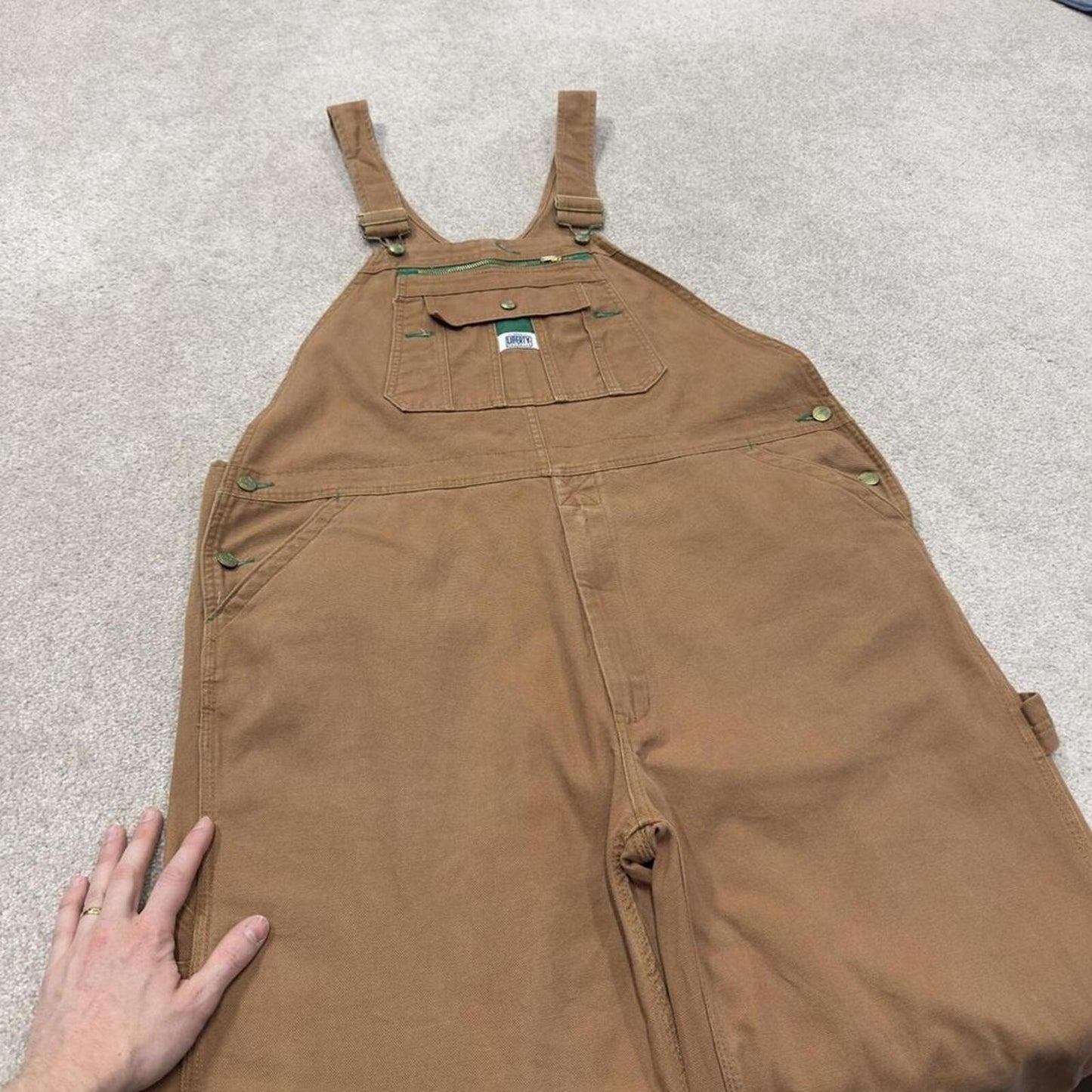 Vintage y2k baggy denim Dungarees loose tan Liberty workwear bib & brace overalls utility