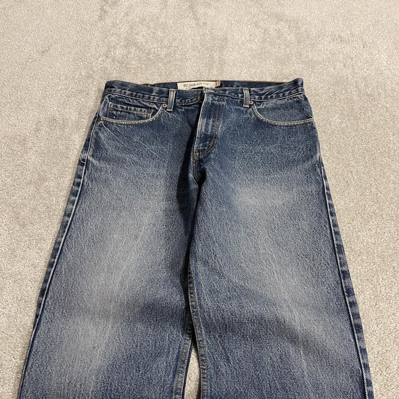 Y2K Levi’s 505 jeans blue starched denim W34L29 100% cotton straight fit 5 pocket belt loops red tab