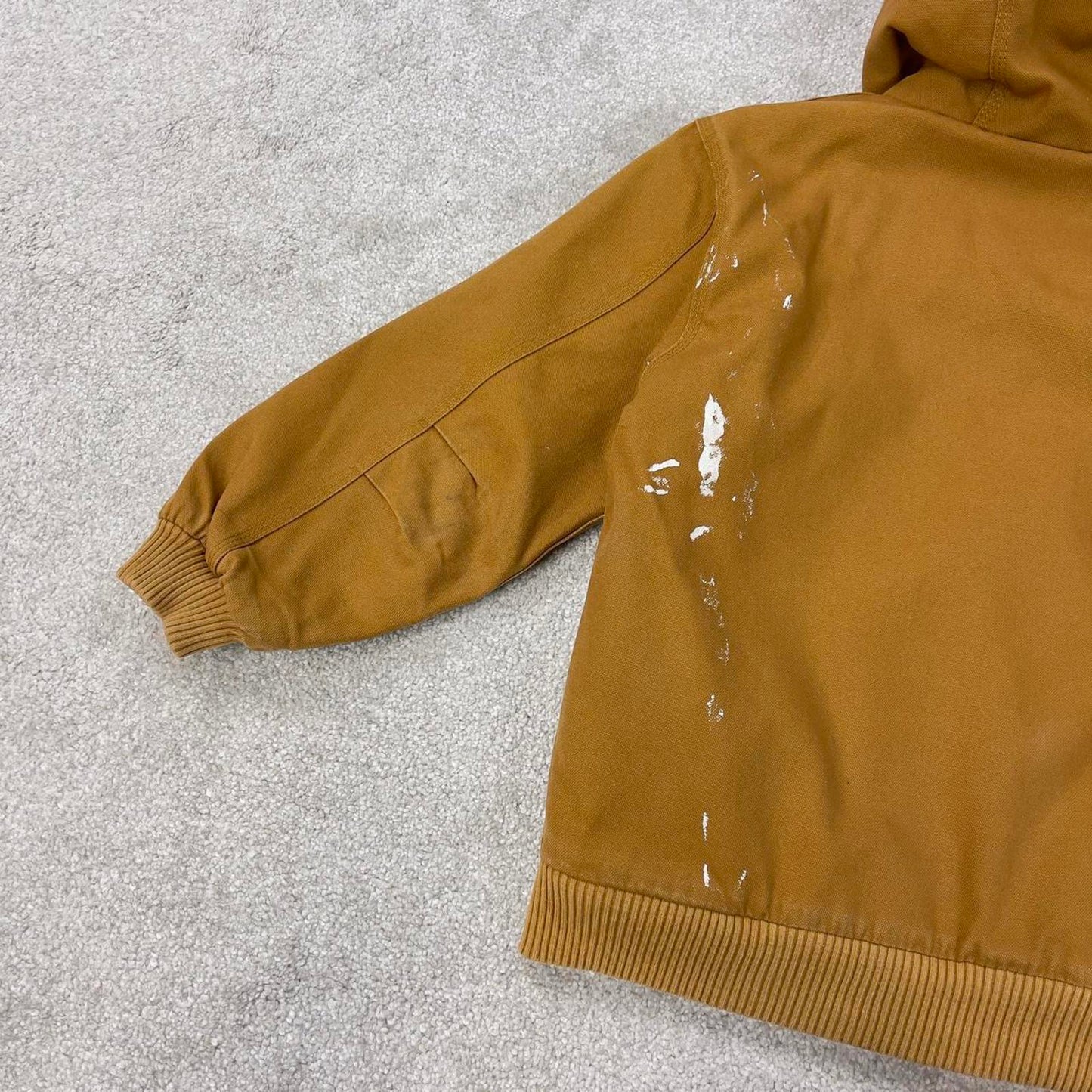 Vintage Kids Carhartt hooded active jacket Small (7-8) tan canvas 90s style quilt lined active