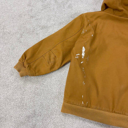 Vintage Kids Carhartt hooded active jacket Small (7-8) tan canvas 90s style quilt lined active
