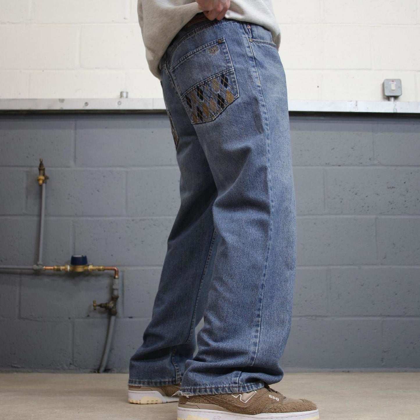 90s y2k Phat Farm jeans W36L32 loose blue denim embroidered skate style hip hop pants