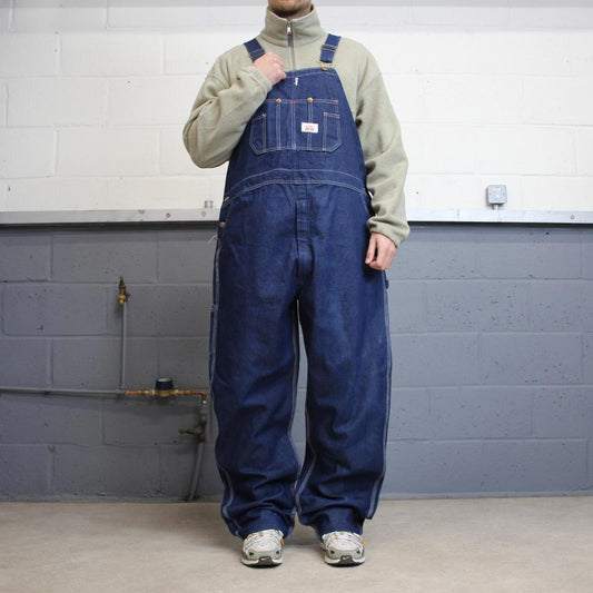 Vintage y2k baggy denim Dungarees loose leg blue Round House workwear bib & brace overalls utility