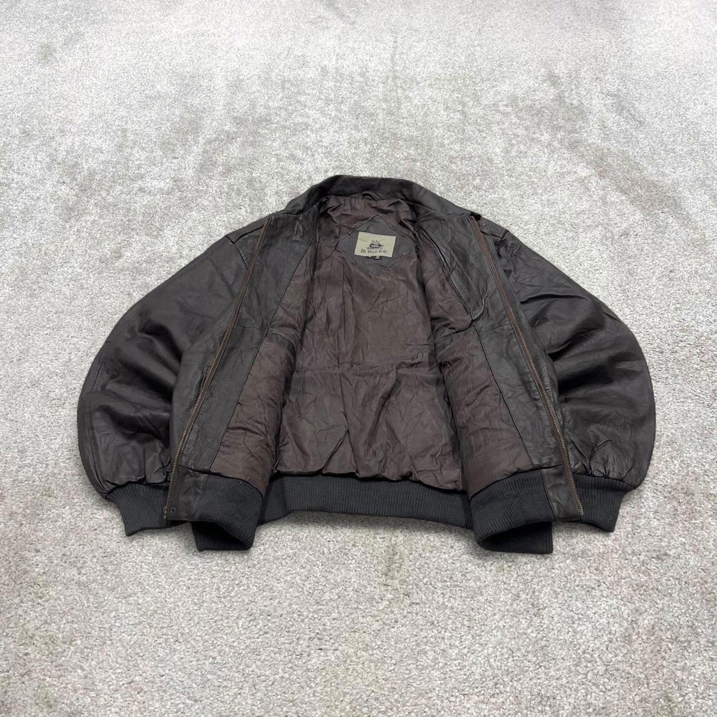 Vintage leather flight aviator bomber jacket black Burk’s Bay boxy genuine leather flight coat